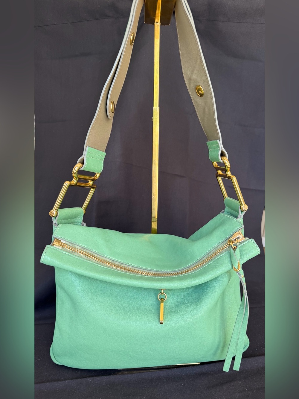 Authentic Chloe Vanessa Mint Green and Grey Leather Shoulder Hobo Bag!